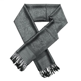 TZ Promise Jacquard Paisley Pashmina Shawl Wrap Elegant Double-Sided Two Tone Vintage Scarf (Black/Gray)