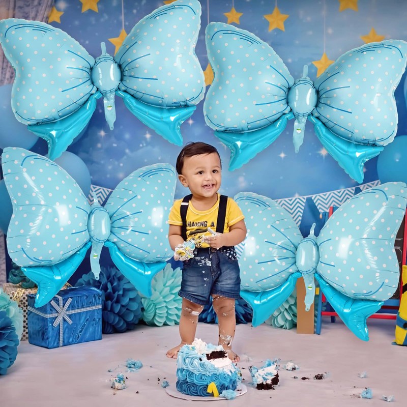 6 Pcs Blue Bow Balloons for Girls, 35 Inch Bow