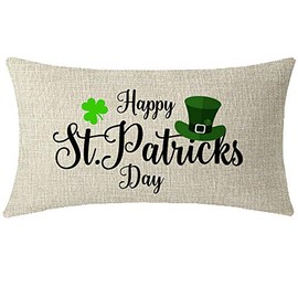 ITFRO Irish Blessing Happy St Patricks Day Shamrocks Clovers Lumbar Cream Burlap Throw Pillow Cover Cushion Case Sofa Decorative Oblong Long 12x20 Inches (Happy st.Patricks Day)