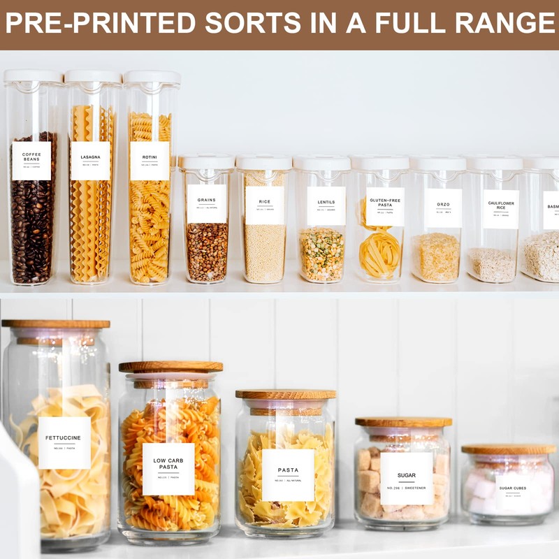 308 Kitchen Pantry Labels for Food Containers, 3 Sizes White