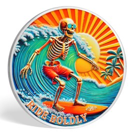 AtSKnSK Memento Mori Coin Momento Mori Coin Skull Coin Stoic Gifts Memento Mori Calendar Living Memento Mori Amor Fati Coin (Surfing Skeleton)
