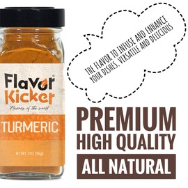 FlavorKicker Pure Turmeric Powder 2 oz.- 100% Natural, Non GMO, Glass Jar to keep freshness