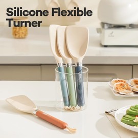 Cosamtec Silicone Small Spatula for Cooking Flexible Turner with Solid Inner Core and Heat Resistant Nylon Handle Ideal Spatula for Non-Stick Cookware