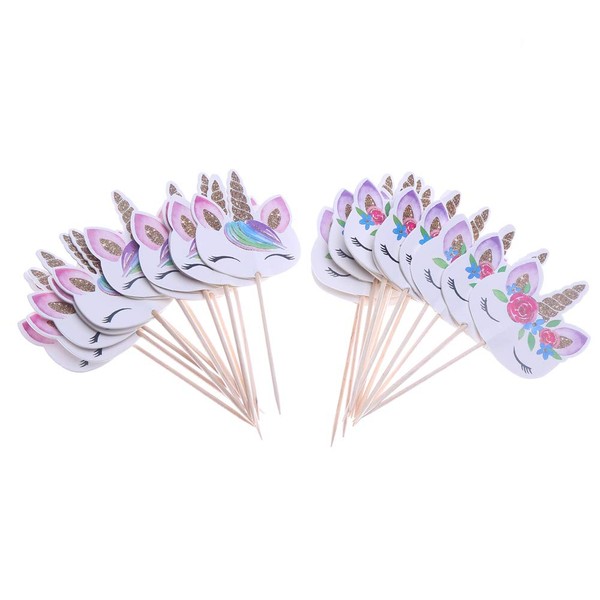 CCINEE 48 piezas de decoración de unicornio arcoíris para cupcakes, de papel de doble cara, para decoración de postres de fiesta de cumpleaños