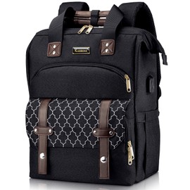 Kuosdaz Laptop Backpack for Women Men, 17.3 Inch School Backpacks with USB Charging Port, Wide Open Large Backpack, Casual Daypacks for Travel College, Black