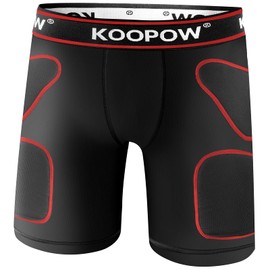 KOOPOW Youth Sliding Shorts Boys Padded Slider Shorts Sliding Pads with Cup Pocket for Baseball, Football, Hockey, Lacrosse,Black Red,M