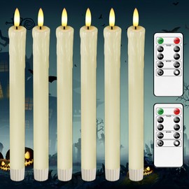 Lezonic Ivory Flameless Taper Candles Battery Operated with Remote, Long LED Candlesticks Flickering Real Wax Set of 6, 9.5 inch Battery Candles with Realistic 3D Flame