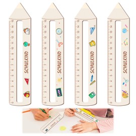 Ntwdby Personalisiertes Lineal zur Einschulung, 4 Stück Lesehilfe Kinder 1 Klasse, 19cm Holz Lineal, Geschenk für den Schulanfang oder zur Schuleinführung für Jungen und Mädchen
