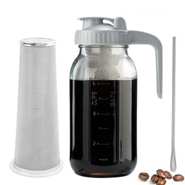 Miradexic Cold Brew Coffee Maker with V-shaped Lid, 64oz Iced Coffee Maker with Stainless Steel Filter, BPA Free Sturdy Cold Brew Pitcher for Coffee, Iced Tea, Sun Tea, Lemonade