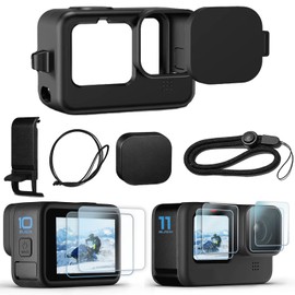 OKFUN Accessories Kit for Go Pro Hero 12/11/10/9 Black,Silicone Sleeve Protective Case with Rubber Lens Cover+Screen Protector+Battery Side Cover+Lens Cover Cap for Go Pro Hero12 Hero11 Hero10 Hero9