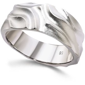 Solid ring for men and women, hammered wide band ring made of 925 sterling silver and rhodium-plated, Precious metal