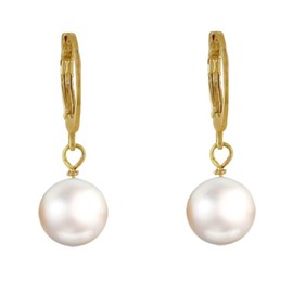 Les Poulettes Jewels - Gold Plated Earrings Mini Hoops and Cultured Pearl - White