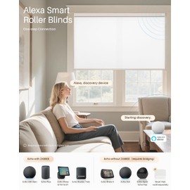 JaeJaes Smart Roller Shades for Windows, Alexa Motorized Blackout Blinds with Remote Control, Easy Install Automatic Blinds for Indoor by Electric & Solar Power (36" W X 72" H, White)