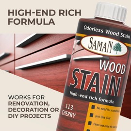 SamaN Interior Water Based Wood Stain - Natural Stain for Furniture, Moldings, Wood Paneling, Cabinets (Cherry TEW-113-12, 12 oz)
