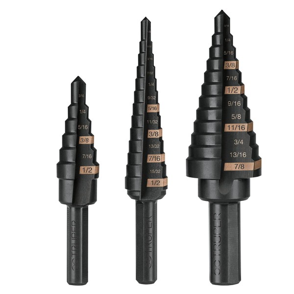 Truper JBES-3, Juego de 3 brocas escalonadas de óxido negro