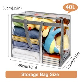 4 Pack Clear Zippered Storage Bags for clothes - 40L Waterproof PVC Bags for Comforter, Blanket, Bedding, Linen, Duvet, Extra Large Toy Storage Bag, Closet Organizer Bag (Grey)