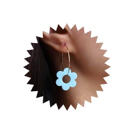 Atentuyi Boho Blue Small Flower Drop Earrings Gold Large Hoop Earrings Small Daisy Earrings Resin Floral Earrings Acrylic Dangle Earrings Jewellery for Women and Girls, Resin