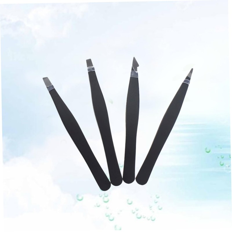 Healeved 4pcs Stainless Steel Eyebrow Tweezers Set Flat Pointed Tips