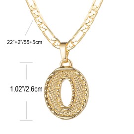 Initial Necklace for Women Men Teen Girls Boys, Gothic 18K Gold Plated 26 Letters Pendant Necklace, 3mm Wide Figaro Chain with Extension, Copper, Cubic Zirconia,