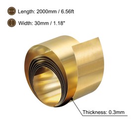 sourcing map Brass Sheet Roll, 2000mm x 30mm x 0.3mm Brass Foil Roll Brass Strip for Crafts, Electrical Repairs, Grounding