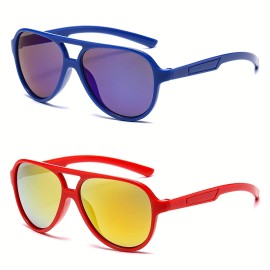 1/2pcs New Cool Kid Glasses Trendy Colorful Candy Hip Hop GlassesDesign: Blue+Red, Frame Material: Alloy