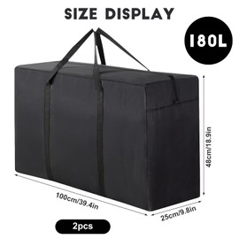 180L Moving Bags 2Pack, Large Waterproof Storage Bags with Zips Quilt Clothes Oxford Bags Heavy Duty Durable Packing Bags for Underbed Loft Storage & Moving House Carry Bag