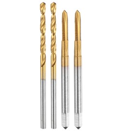 uxcell Tap and Drill Bit Set, 2pcs M2.5 x 0.45 Metric Spiral Point Thread Screw Taps & 2pcs 2.1mm Twist Drill Bits, Titanium Coated HSS-6542 Tapping Threading Tool Kit