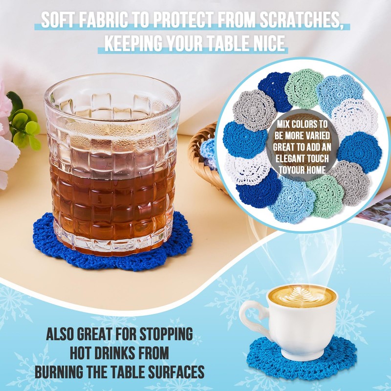 Handship 4 Inch Winter Crochet Lace Coasters Set of 12,