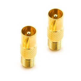 deleyCON Satellite Aerial Adaptor Coaxial Cable to TV Plug Adapter – F Female to IEC Male Coupling Connector Coaxial Cable Pack of 2 Gold-Plated