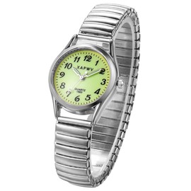 JewelryWe Women's Ultra Thin Easy Reader Watch Elastic Watch with Lunimous Dial, Golden/Silver Watch, for Xmas Christmas