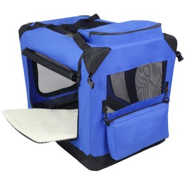 EliteField 3-Door Folding Soft Dog Crate with Carrying Bag and Fleece Bed (2 Year Warranty), Indoor & Outdoor Pet Home (24" L x 18" W x 21" H, Royal Blue)