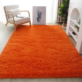 Lifup Shaggy Rug, Non-Slip, Easy Care, Rectangular Long Pile Rug for Living Room, Bedroom, Children's Room, Orange, 120 x 160 cm