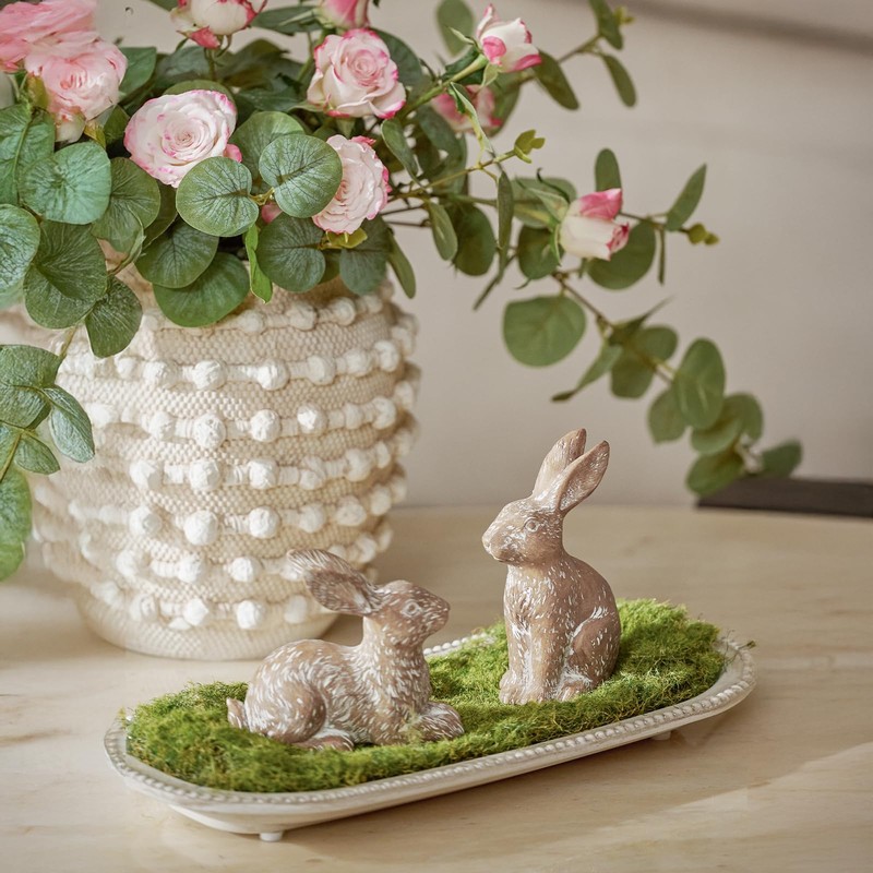 Set of 2 Easter Bunny Figures Made of Resin, Brown