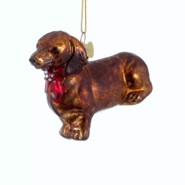 Roses and Mistletoe Noble Gems 3.5" Glass Brown Dachshund Dog Christmas Tree Ornament