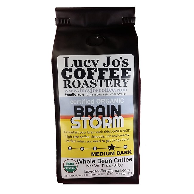 Lucy Jo's Coffee, Organic Brainstorm, Low Acid, Whole Bean 11 oz