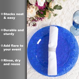 PARTY BARGAINS 13 Inch Plastic Charger Plates, Raindrop Transparent Blue, 16 Pack