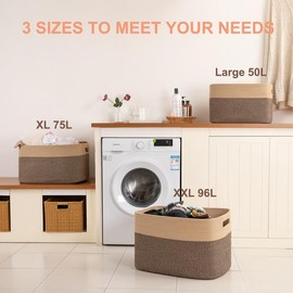 SIXDOVE 75L Large Blanket Basket, Toy Basket Bin for Kids, Cotton Rope Woven Storage Basket for Living Room, Bedroom, Nursery, Baby Room Decorative Organizer, 22''×17''×12'', Brown & Black