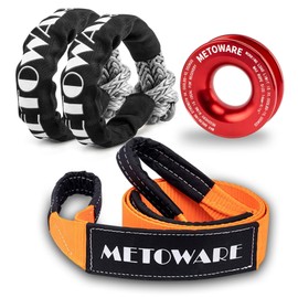 METOWARE Snatch Block Ring, Winch Pulley with 2PC 1/2'' Soft Shackle, 3" X 8' Tree Saver Strap Recovery Kit for Off-Road Sailing UTV, ATV, Trucks