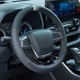 15 Inch Retro Tri-Color Stripes Sport Leather Steering Wheel Cover for Toyota TRD Tacoma 4Runner Tundra Rav4 Highlander Land Cruiser Fj Cruiser, Non-Slip, Breathable, Accessories for TRD