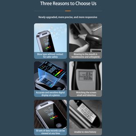 Alcohol Tester Portable High Accuracy Breathalyzer Non-Contacting Alcohol Detector USB Rechargeable with Digital LED Screen Alarm Function