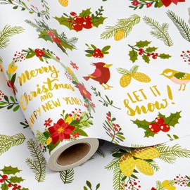 MAYPLUSS Christmas Wreath Wrapping Paper - 17Inch X 33Feet - Beautiful Holiday Wreaths, Vintage Holly Berry & Red Flower Festive Christmas Design Holiday Gift Wrap Paper for Winter Birthday, Wedding