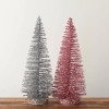 Set of 2 Silver and Pink Glittered 10" Bottle Brush