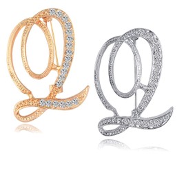 HAFILO 2 pack initial letter brooch pin for women girl 26 letters A-Z fashion brooches collar pins Gold silver (2PCS-Q)