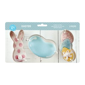 R&M Easter Cookie Cutter Gift Set. Includes Jellybean, Stacked Eggs and Candy Bunny Cookie Cutter. 3-Piece Set, Silver