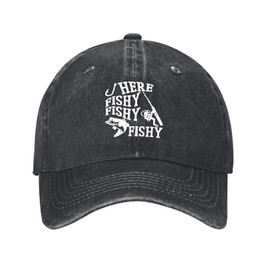 Fishing Here Fishy Fishy Fishy Hats for Womens Cool Washed Distressed Baseball Caps