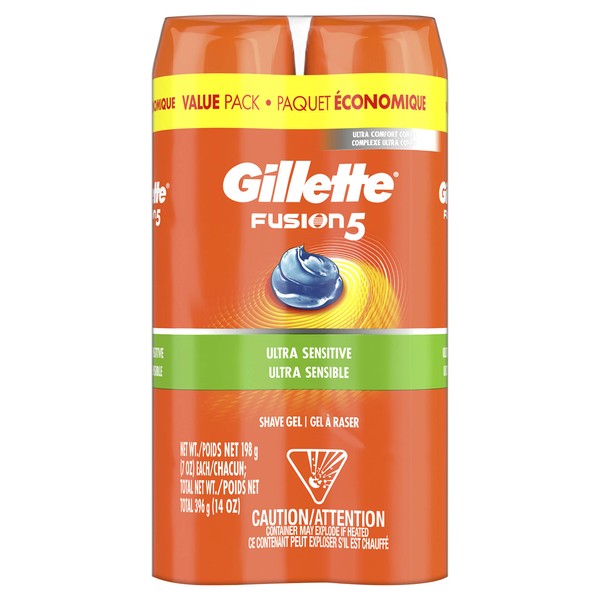 Gillette Fusion Ultra Sensitive Hydra Gel Men's Shave Gel Twin Pack, 14 Ounce (Pack of 2)