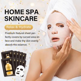 24K Gold Face Sheet Mask Skincare, Hydrating Sheet Masks for Face, Facial Mask for All Skin Types - Hydrates & Moisturizes Skin, Daily Facial Sheet Mask for Women, Pack of 10