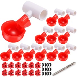 [12 Pack] Chicken Water Cups with PVC Tee,Chicken Water Nipples,Automatic Chicken Waterer for Poultry, Chicken Quail Watering System,DIY Water Feeder for Turkey,Duck Waterer No Mess,Red