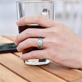 VAKKI Tungsten Carbide Ring with Abalone Shell Inlay for Men Women Wedding Band Beveled Edge Size S