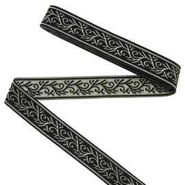 FINGERINSPIRE 10 Yards Jacquard Ribbon 1inch Wide Boho Lace Trim Vintage Floral Embroidered Ribbon, Black Ethnic Style Lace Trim for Sewing Handmade Bag Clothing Decoration DIY Crafts